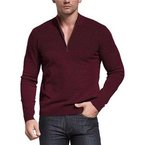 Mens Slim Fit Zip Up Polo Sweater Casual Long Sleeve Pullover NEW